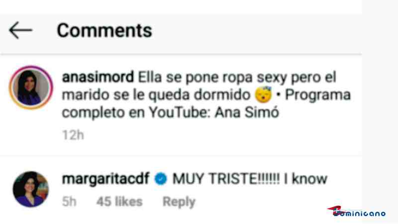 El comentario de Margarita Cedeño en Instagram